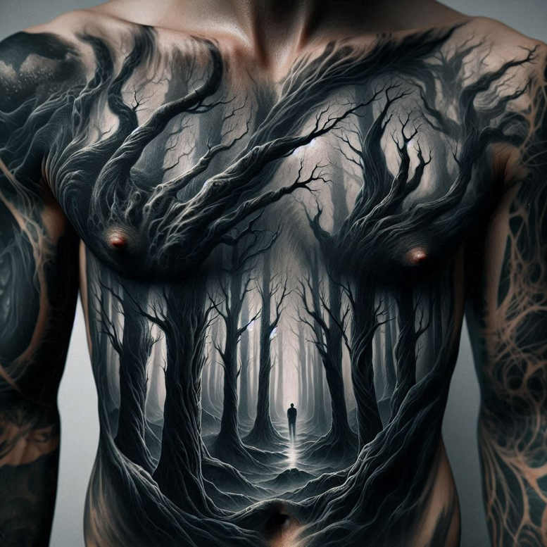 mystical-nature-tattoo – tattoo design ideas free ai generated – realism-light-play – for-collarbone – Gallery: nature-inkby-ai
