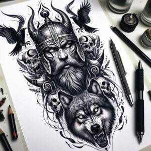odin-noir-neotraditional-decorative-detail – tattoo design ideas free ai generated – Gallery: odin-inkby-ai