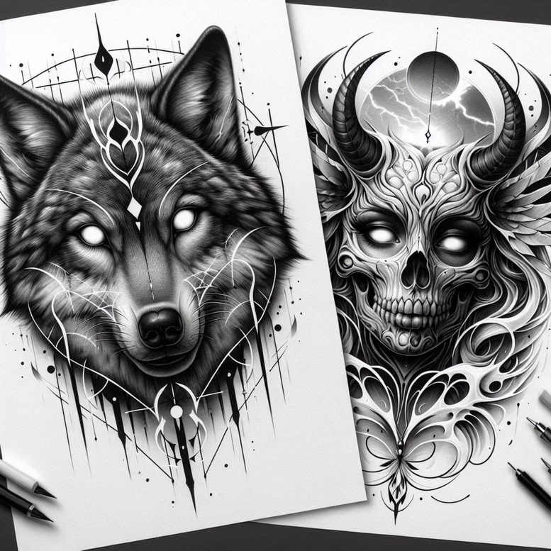 dark-abstraction-tattoo – tattoo design ideas free ai generated – realism-depth-shading – for-upper-chest – Gallery: other-dark-inkby-ai