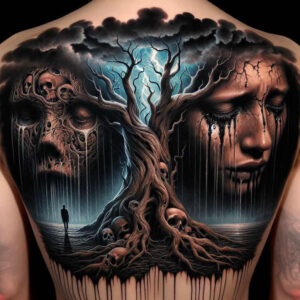 dark-atmosphere-tattoo – tattoo design ideas free ai generated – neotraditional-sharp-edges – for-upper-shoulder – Gallery: other-dark-inkby-ai