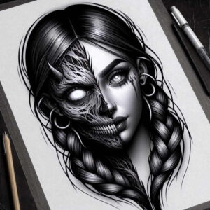 dark-background-tattoo – tattoo design ideas free ai generated – neotraditional-layered-fill – for-shin – Gallery: other-dark-inkby-ai