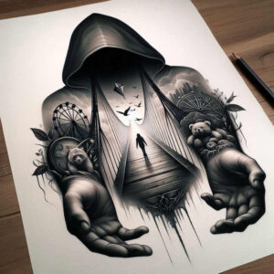 dark-background-tattoo – tattoo design ideas free ai generated – neotraditional-textured-fills – for-shoulder-blade – Gallery: other-dark-inkby-ai