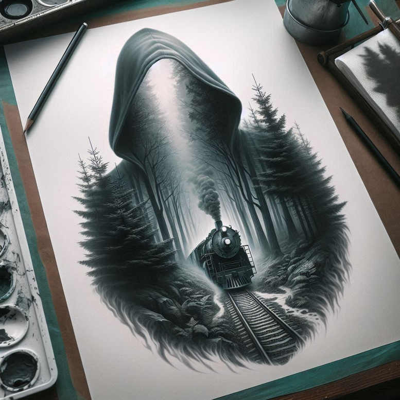 dark-background-tattoo – tattoo design ideas free ai generated – surrealism-shimmering-forms – for-lower-chest – Gallery: other-dark-inkby-ai