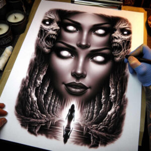 dark-color-tattoo – tattoo design ideas free ai generated – realism-tactile-shading – for-arm – Gallery: other-dark-inkby-ai