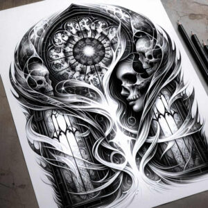 dark-contour-tattoo – tattoo design ideas free ai generated – neotraditional-artistic-contrast – for-temple – Gallery: other-dark-inkby-ai