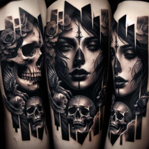 dark-dream-tattoo – tattoo design ideas free ai generated – neotraditional-structured-design – for-behind-ear – Gallery: other-dark-inkby-ai