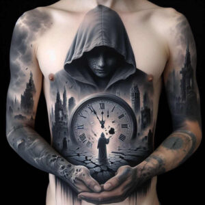 dark-effect-tattoo – tattoo design ideas free ai generated – realism-focal-blur – for-collarbone – Gallery: other-dark-inkby-ai