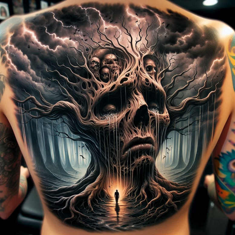 dark-emotion-tattoo – tattoo design ideas free ai generated – realism-glass-effect – for-calf – Gallery: other-dark-inkby-ai