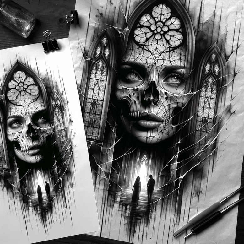 dark-magic-tattoo – tattoo design ideas free ai generated – neotraditional-clean-fill – for-behind-ear – Gallery: other-dark-inkby-ai