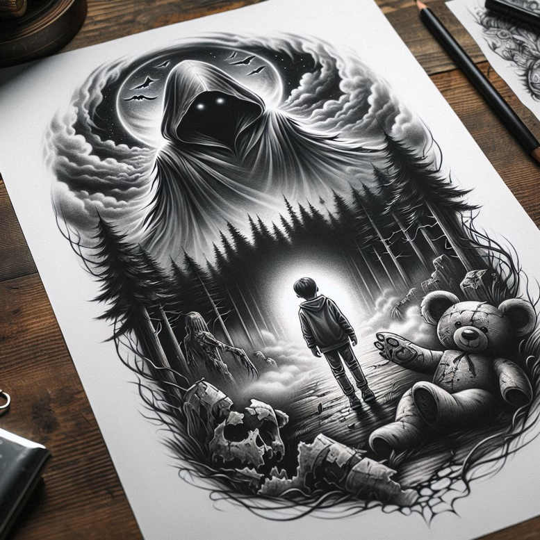dark-motif-tattoo – tattoo design ideas free ai generated – realism-clean-whites – for-behind-ear – Gallery: other-dark-inkby-ai