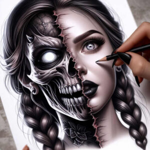 dark-nature-tattoo – tattoo design ideas free ai generated – neotraditional-subtle-tone – for-behind-ear – Gallery: other-dark-inkby-ai