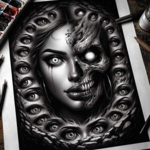 dark-ornament-tattoo – tattoo design ideas free ai generated – neotraditional-dynamic-color – for-lower-chest – Gallery: other-dark-inkby-ai