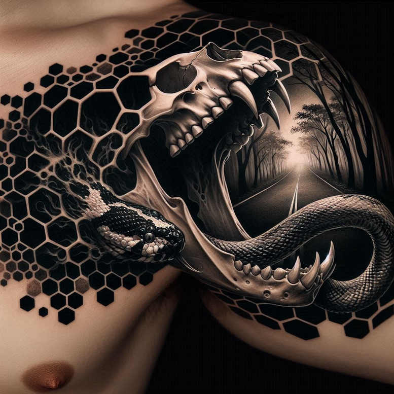 dark-shadow-and-light-tattoo – tattoo design ideas free ai generated – surrealism-shadow-play – for-neck – Gallery: other-dark-inkby-ai