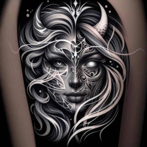dark-spiritual-tattoo – tattoo design ideas free ai generated – surrealism-imperfect-symmetry – for-upper-chest – Gallery: other-dark-inkby-ai