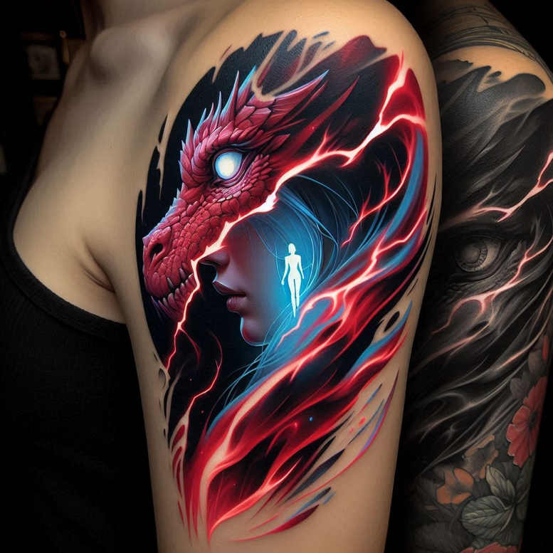 dark-transformation-tattoo-for-men – tattoo design ideas free ai generated – neotraditional-subtle-tone – for-full-back – Gallery: other-dark-inkby-ai