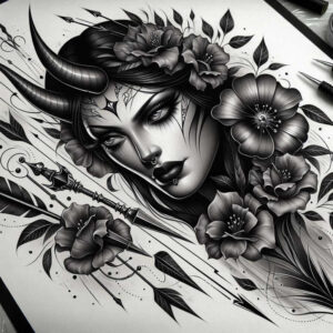 dark-transformation-tattoo-for-men – tattoo design ideas free ai generated – realism-glowing-edges – for-lower-leg – Gallery: other-dark-inkby-ai