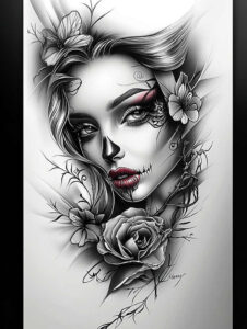 for-women – tattoo design ideas free ai generated – realism-illustrative-style – for-lower-leg – Gallery: other-dark-inkby-ai