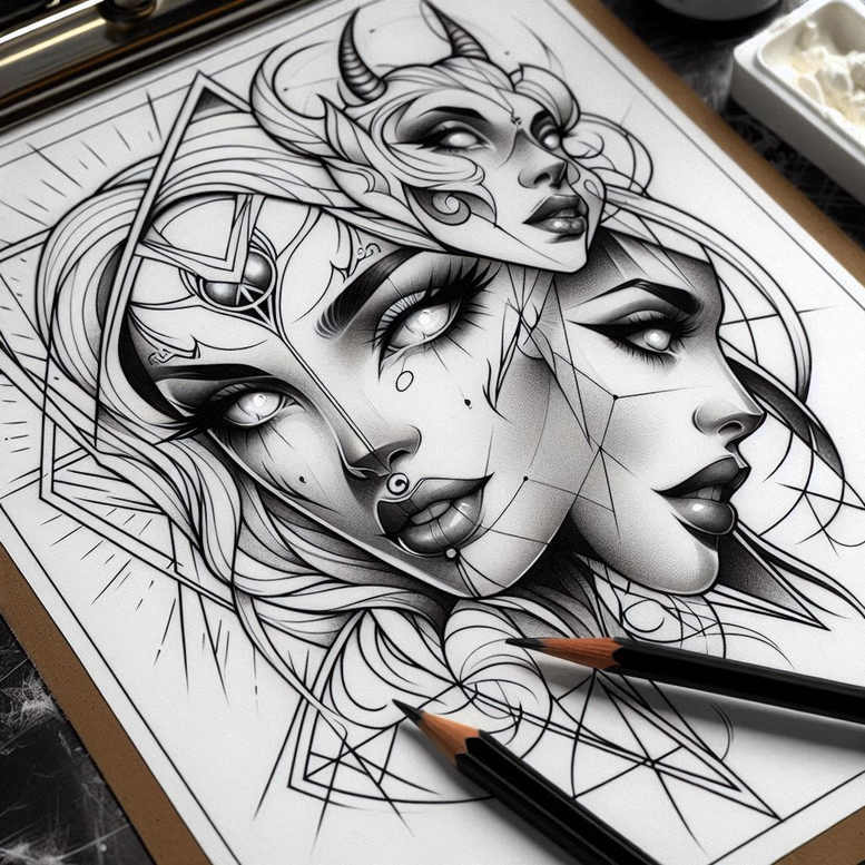 gloomy-tattoo – tattoo design ideas free ai generated – surrealism-transcendent – for-scapula – Gallery: other-dark-inkby-ai