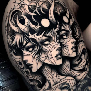 gothic-tattoo – tattoo design ideas free ai generated – neotraditional-detailed-linework – for-hip – Gallery: other-dark-inkby-ai