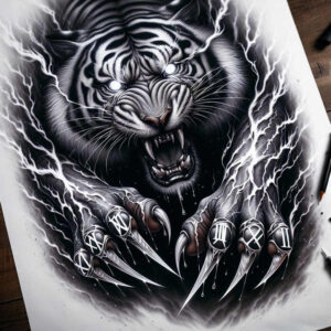 mysterious-tattoo – tattoo design ideas free ai generated – neotraditional-strong-outlines – for-lower-thigh – Gallery: other-dark-inkby-ai