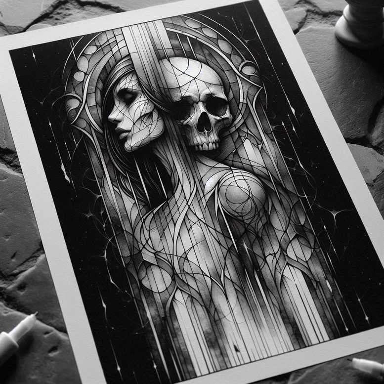 shadow-tattoo – tattoo design ideas free ai generated – realism-real-life-shading – for-lower-chest – Gallery: other-dark-inkby-ai