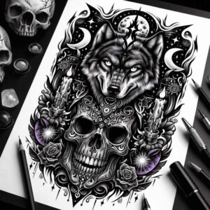 other-dark tattoo design ideas Surrealism fragmentation bloodcurdling for scapula