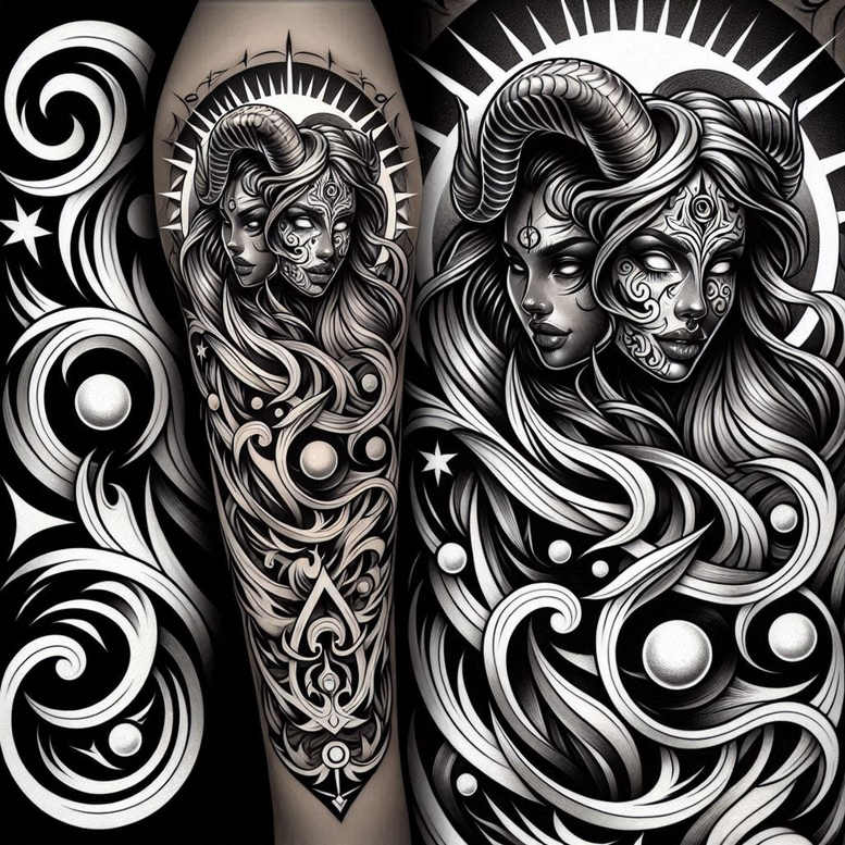 other-dark tattoo design ideas Surrealism shimmering forms evil grin for shoulder