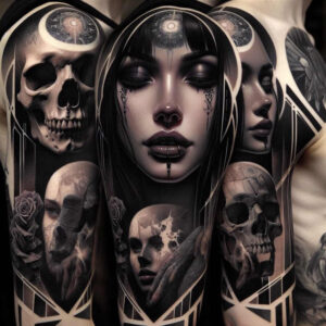 other-dark tattoo design ideas bold color blocks ghostly for shoulder blade