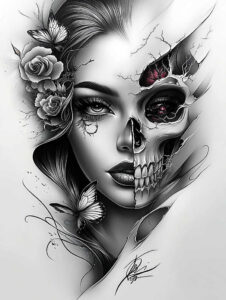 other-dark tattoo design ideas Surrealism fluid forms grimace for lower arm