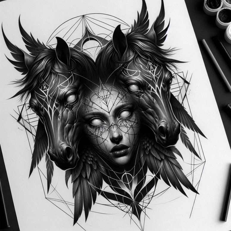 other-dark tattoo design ideas bright color hellfire symbolising strength