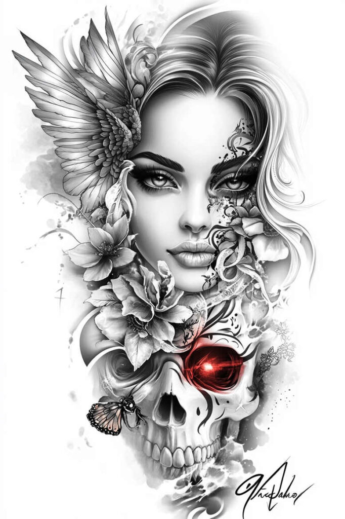 other-dark tattoo design ideas textured shading mystic darkness for shoulder blade