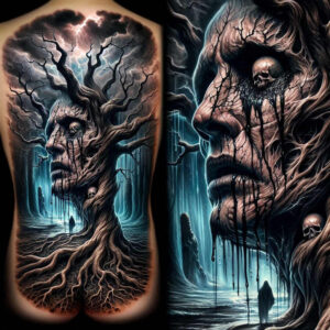 other-dark tattoo design ideas ultra-detailed screaming for thigh