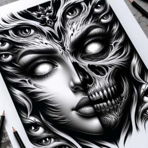 other-dark tattoo design ideas detailed linework void symbolising determination