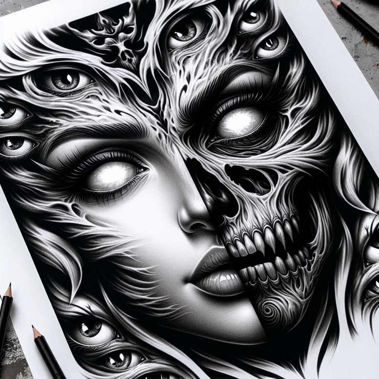 other-dark tattoo design ideas detailed linework void symbolising determination