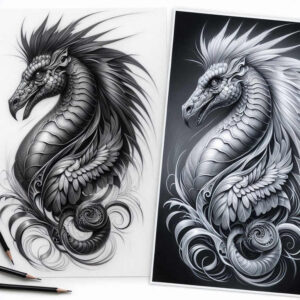 fantasy-illustration-tattoo-surrealism-ghostly-shapes-for-lower-thigh – tattoo design ideas free ai generated – Gallery: other-fantastic-inkby-ai