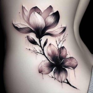 fine-line-flowers – tattoo design ideas free ai generated – neotraditional-solid-fill – for-lower-chest – Gallery: other-flowers-inkby-ai