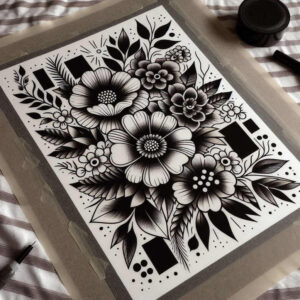 flower-expression-tattoo – tattoo design ideas free ai generated – surrealism-chromatic-aberration – for-outer-arm – Gallery: other-flowers-inkby-ai
