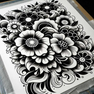 flower-outline-tattoo – tattoo design ideas free ai generated – neotraditional-dynamic-color – for-calf – Gallery: other-flowers-inkby-ai