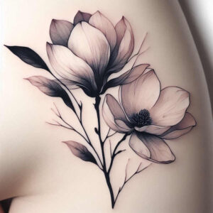 flower-shadow-tattoo – tattoo design ideas free ai generated – realism-textured-light – for-shoulder-blade – Gallery: other-flowers-inkby-ai