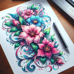flower-tattoo – tattoo design ideas free ai generated – neotraditional-saturated-hues – for-palm – Gallery: other-flowers-inkby-ai