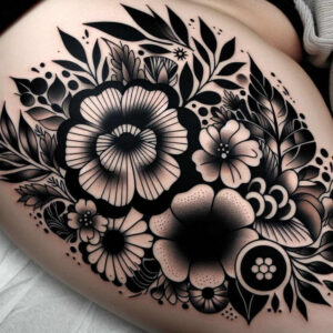 flowers-and-leaves – tattoo design ideas free ai generated – realism-shadow-realism – for-scapula – Gallery: other-flowers-inkby-ai