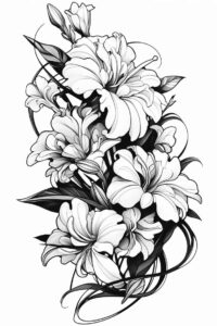 flowers-with-3d-effect – tattoo design ideas free ai generated – neotraditional-layered-fill – for-full-back – Gallery: other-flowers-inkby-ai