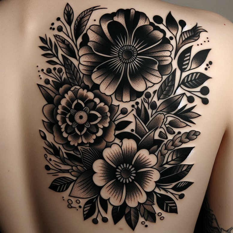 flowers-with-contour – tattoo design ideas free ai generated – realism-dimensional-ink – for-forearm – Gallery: other-flowers-inkby-ai