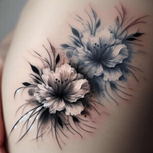 flowers-with-lines – tattoo design ideas free ai generated – realism-transparent-layer – for-stomach – Gallery: other-flowers-inkby-ai