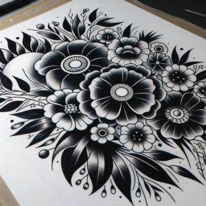 flowers-with-nature-motif – tattoo design ideas free ai generated – surrealism-enigmatic-aura – for-temple – Gallery: other-flowers-inkby-ai