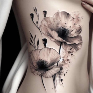 flowers-with-ornament – tattoo design ideas free ai generated – neotraditional-crisp-lines – for-knee – Gallery: other-flowers-inkby-ai
