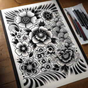 flowers-with-shadows-and-light – tattoo design ideas free ai generated – neotraditional-dynamic-color – for-shoulder – Gallery: other-flowers-inkby-ai