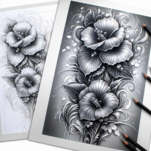 ornamented-flower-tattoo – tattoo design ideas free ai generated – surrealism-imperfect-symmetry – for-lower-leg – Gallery: other-flowers-inkby-ai