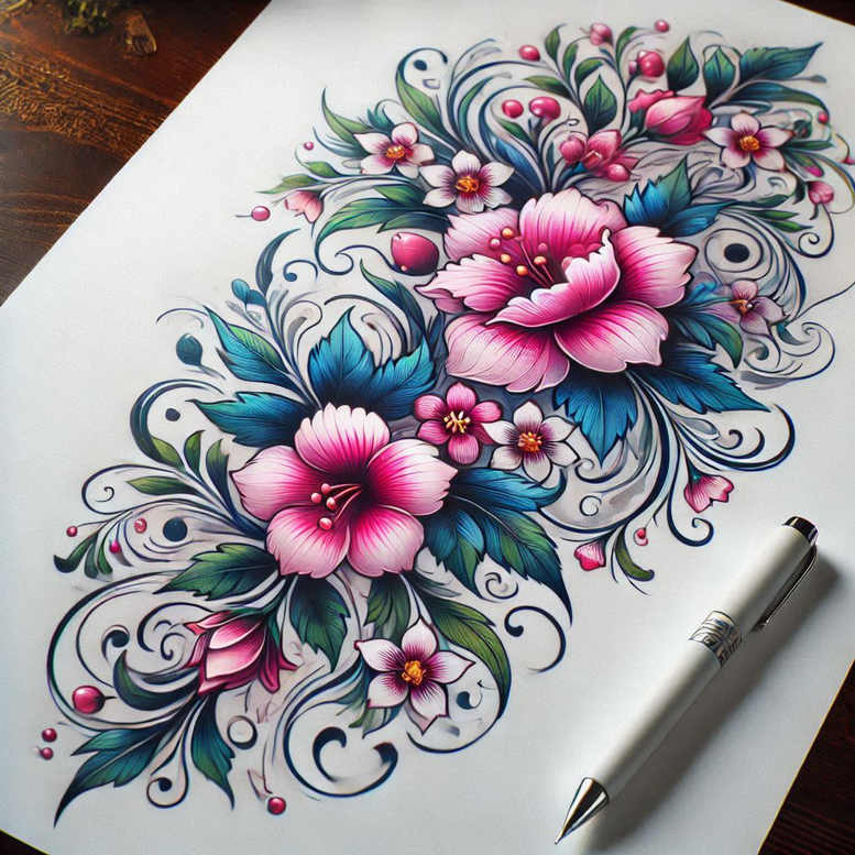 other-flowers tattoo design ideas airy layered for knee