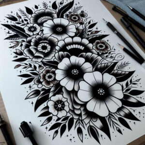 other-flowers tattoo design ideas simple icon layered shading for lower back